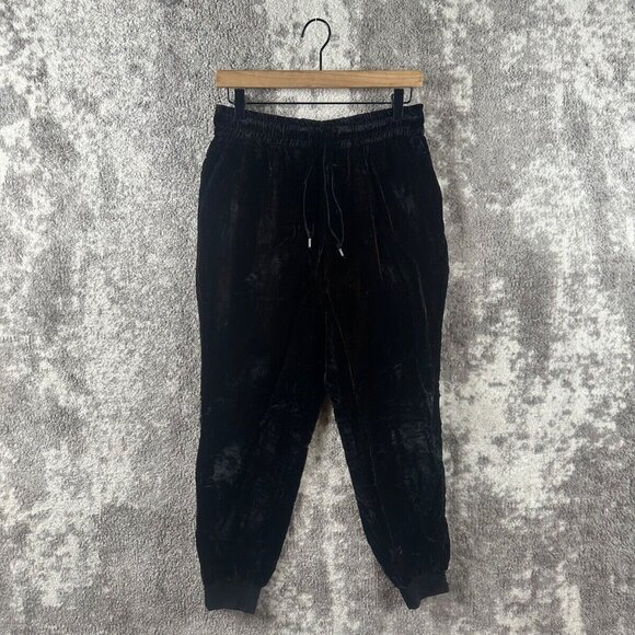 Alice + Olivia Trousers Small Women Black & Brown Velour Metallic Cropped Jogger - Picture 1 of 9